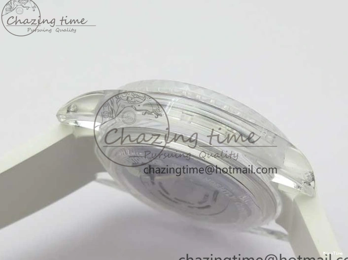 MiroTime 0129 Durable Submariner Phantomlab Transparent KZF Best Edition Blue Moon Dial on White Rubber Strap VR 2564